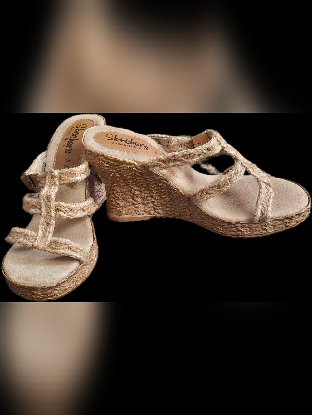 NWOT Skechers Natural Beige Espadrille Wedge Sandals
